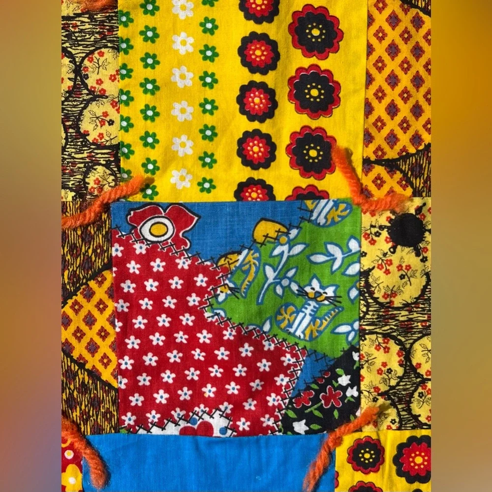 VTG 60s 70s 85x57 Folk Patchwork Boho Quilt Colorful Groovy Retro Handmade OOAK